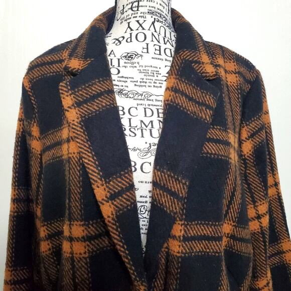 Chocolate U.S.A. Brown Black Plaid Shacket Blazer Coat Jacket Size Large - Picture 5 of 10